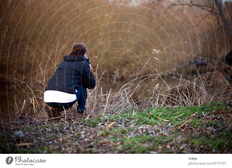 on the banks of the river Lifestyle Style Joy Leisure and hobbies Take a photo Vacation & Travel Trip Photographer Woman Adults Back 1 Human being 30 - 45 years