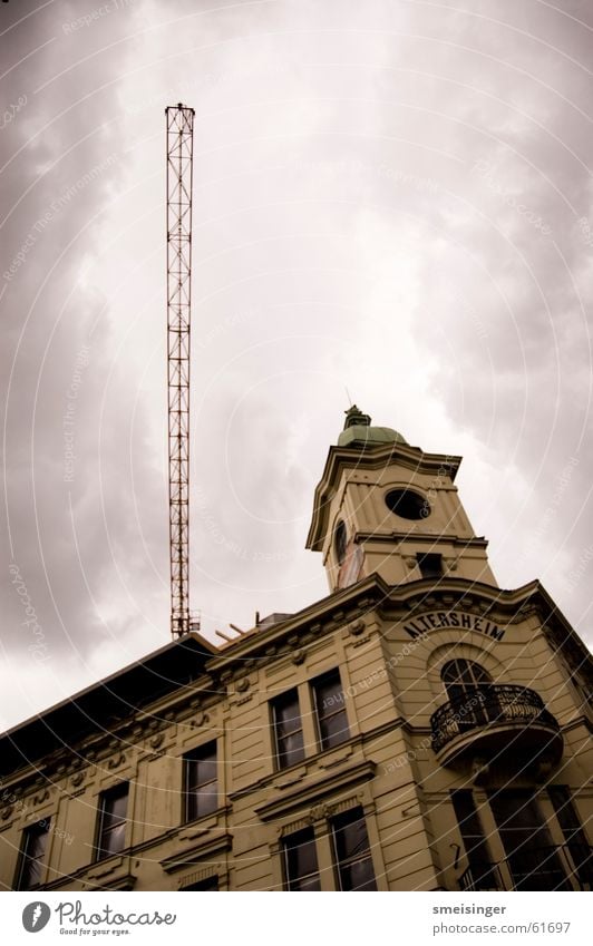 look at the sky just before you die ... Crane Window Old building Trieste Balcony Dark Clouds Sky Tower façade phasade Death Handrail Sadness