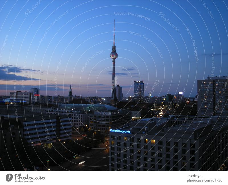 evening mood Europe Alexanderplatz World Cup 2006 Dark Comforting Sunset Exterior shot Long exposure Night shot Evening Berlin Berlin TV Tower fishing island