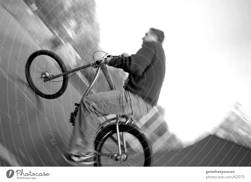 Misappropriated 2 Bicycle Sports ground Calm Asphalt Man Relaxation Closing time Speed Ramp Halfpipe Wood Blur Evening Black & white photo Nature Joy miniramp