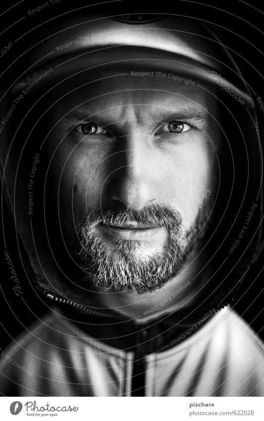 Beardy Photography Masculine Man Adults Face Facial hair 30 - 45 years Cap Cool (slang) Dark Sharp-edged Adventure Black & white photo Interior shot