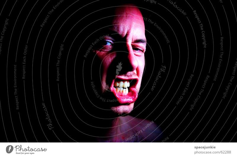 Impulsive people know no boundaries! (2) Portrait photograph Man Freak Fear Alarming Scream Dark Black Show your teeth Evil Crazy Human being Face Force