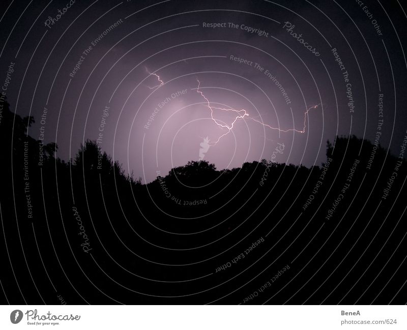 Lightning & Thunder Gale Clouds Night Storm Night sky Force of nature Violet Black Dangerous Awareness Dark Silhouette Electricity Thunder and lightning Rain