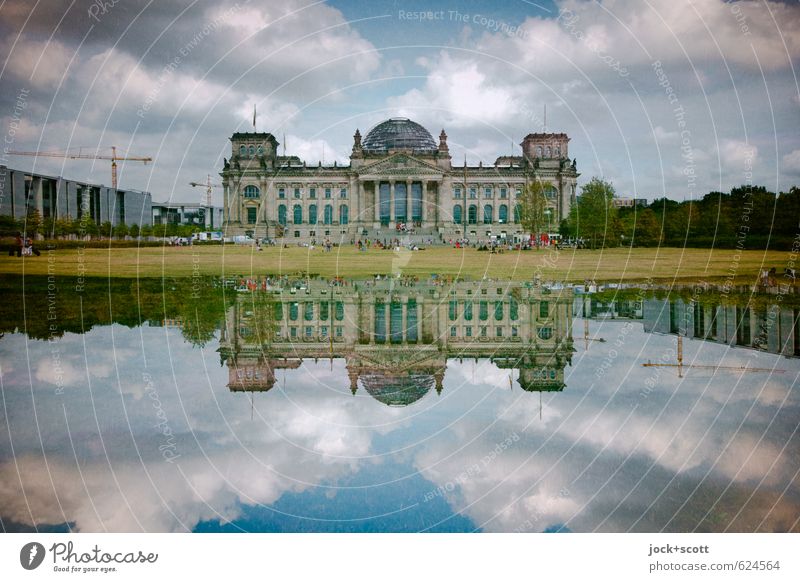 double date on the Reichstag Clouds Berlin zoo Capital city Tourist Attraction Landmark Historic Might Agreed Politics and state Surrealism Irritation Reaction