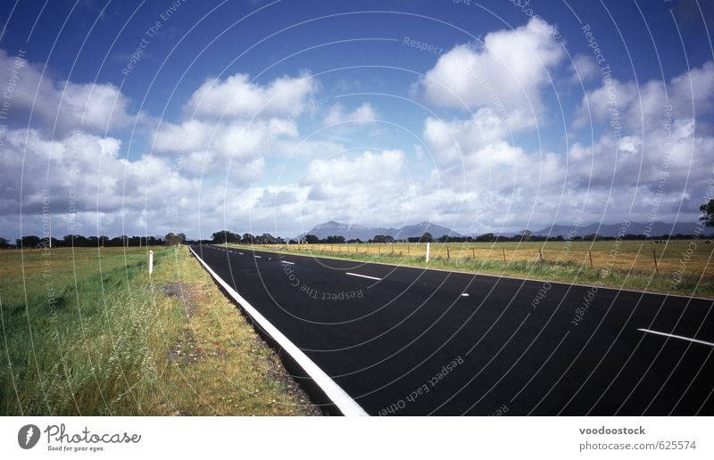 Summer Road trip Vacation & Travel Trip Sightseeing Sky Clouds Grass Meadow Street Highway Blue Green straight Australia grampians victoria roadtrip tarmac