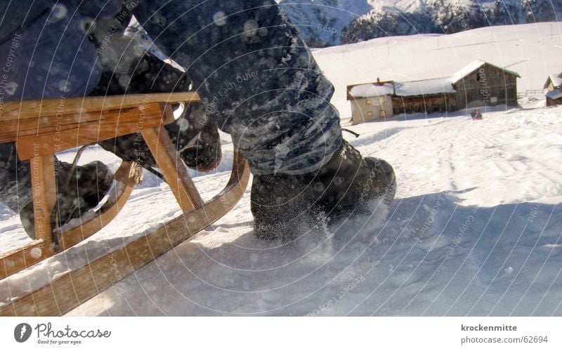 crunching blades Sledding Haste Winter sports Switzerland Acceleration Speed mountain lodge more away Snow Joy Brakes Downward slide Farm Ski-run Exterior shot