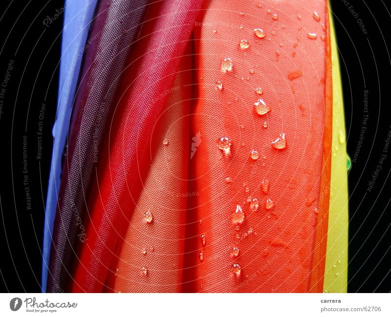 terrible weather Rain Umbrella Red Wet Multicoloured Textiles Cloth Orange Water Drops of water Weather