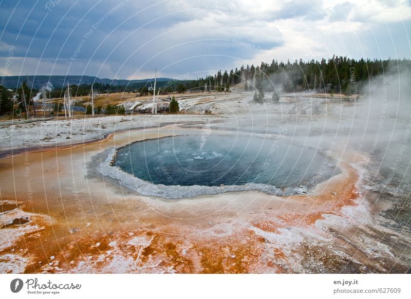 Crested Pool Vacation & Travel Nature Landscape Elements Water Storm clouds Climate Bad weather Thunder and lightning Tree Volcano National Park Source Geyser