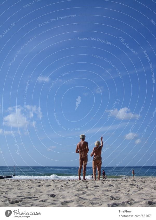 Grandma & Grandpa Nude Beach Waves Clouds Ocean Clothing Without Longing Water Wind Sky Blue Sand Human being Nude photography None All Old