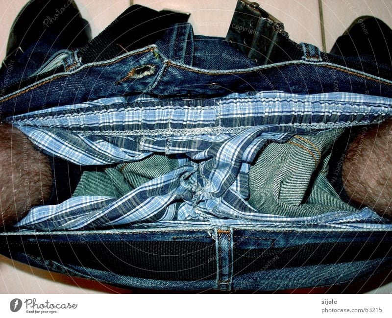 Take your pants off! Pants Underpants Light blue Blue Dark Black Brown Belt Buckle Bathroom Store premises Loneliness Pattern Stripe Jeans Boxer boxer shirt