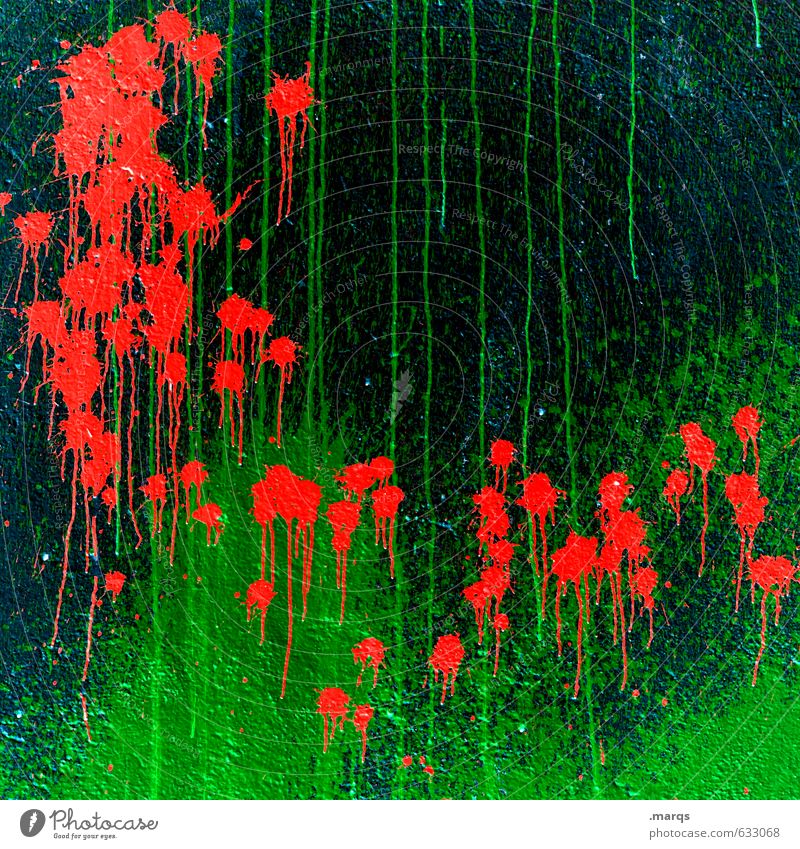 horrendous Style Design Wall (barrier) Wall (building) Crazy Trashy Green Red Black Fear Fear of death Colour Paints and varnish Dye Creepy Daub Colour photo