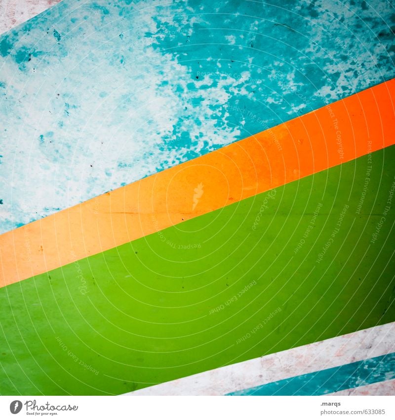 streaked Elegant Style Design Wall (barrier) Wall (building) Concrete Stripe Old Cool (slang) Hip & trendy Retro Green Orange Turquoise Colour Decline