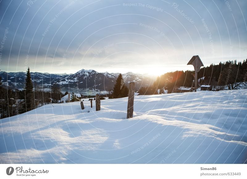 bodele Environment Nature Landscape Sky Clouds Horizon Sun Sunrise Sunset Sunlight Winter Weather Snow Alps Mountain Peak Snowcapped peak Emotions Safety Hope