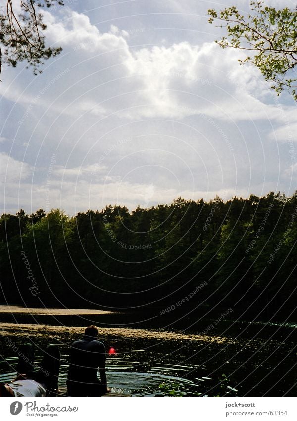 fairy tale without monsters Relaxation Trip Waves Friendship Clouds Climate Forest Lake Brandenburg Lie Sit Dark Serene False Nature Break Branch Scan