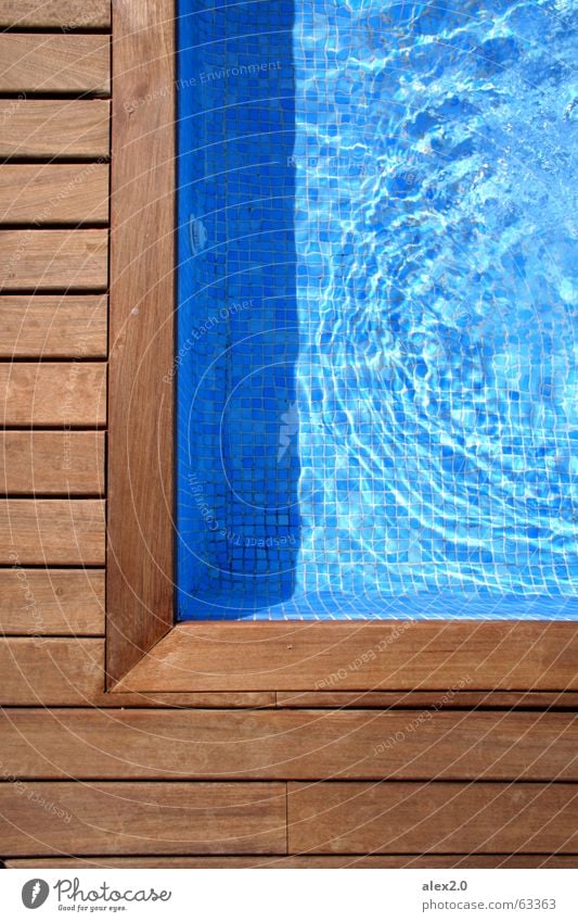 pool corner Swimming pool Calm Footbridge Wood Wooden board Brown Appealing Loneliness Restorative Relaxation Harmonious Spain Hotel Sharp-edged Corner Water