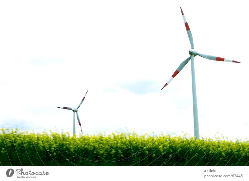 windmills Red White 2 Twin Green Wind Wind energy plant Sky Landscape Energy industry