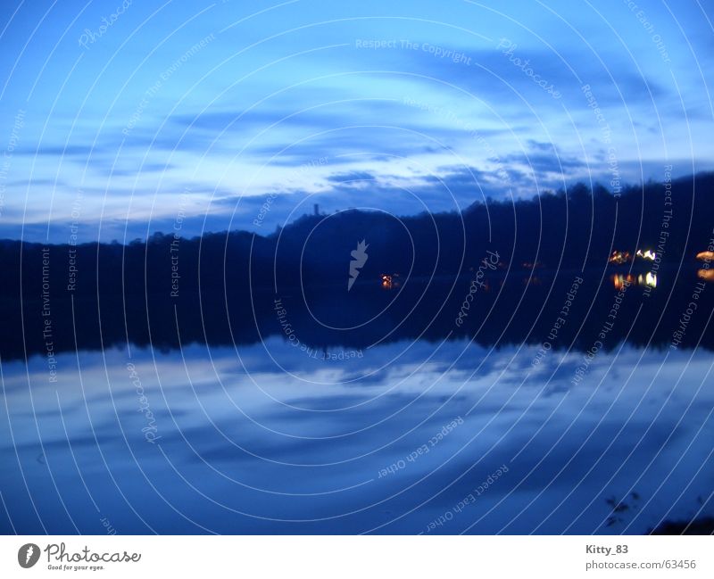 blue evening Colour photo Exterior shot Evening Reflection Panorama (View) Relaxation Calm Freedom Mountain Water Sky Clouds Lake Blue Moody Contentment France