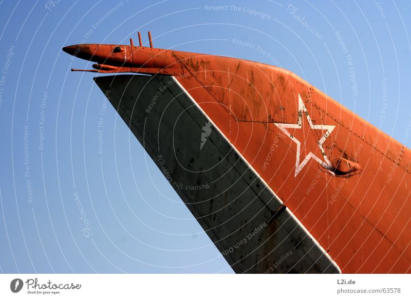 TAIL FIN Tailfin Airplane Planning Red tail Rust Star (Symbol) Blue Flying Sky Wing Rivet Old Wreck