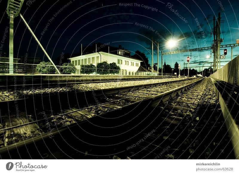 My station Light Exposure Long Long exposure House (Residential Structure) Night Clouds Railroad tracks Dark Eerie Moon Americas bigway Train station late