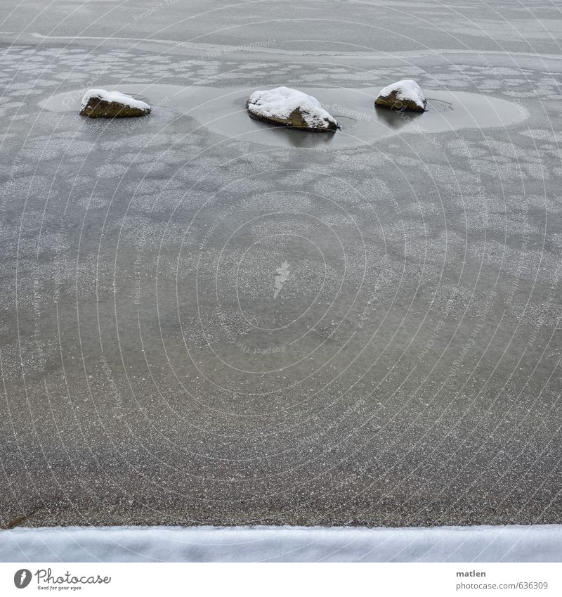 Zen Landscape Winter Ice Frost Snowfall Coast River bank Brown Gray White Stone freeze Colour photo Subdued colour Exterior shot Deserted Copy Space middle Day