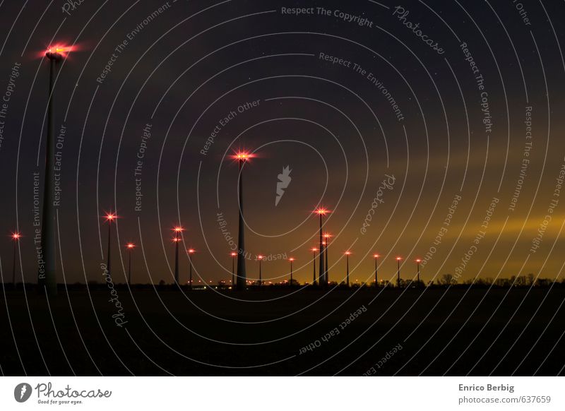 Windmills at night Nature Landscape Night sky Stars Overpopulated Deserted Industrial plant Manmade structures Energy Growth Pinwheel Starry sky