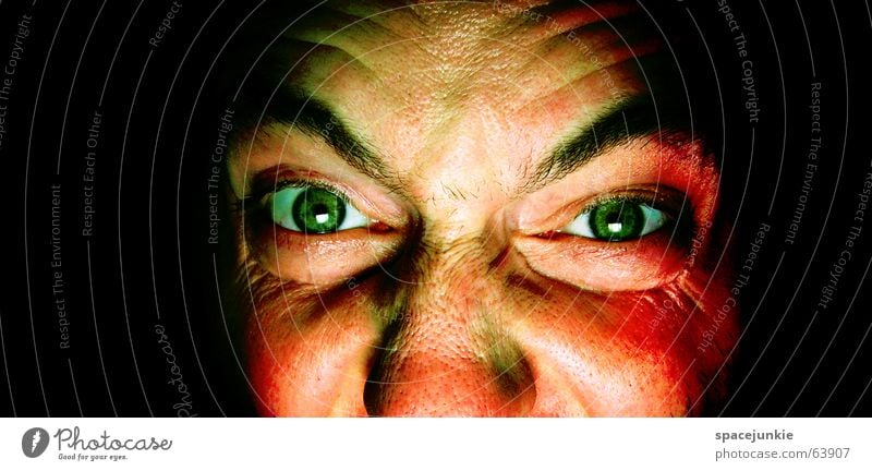 killing glance Man Evil Anger Portrait photograph Freak Fear Alarming Dark Black Crazy Green Face Looking Human being Force Eyes Detail