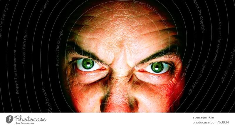 killing glance (3) Man Evil Anger Portrait photograph Freak Fear Alarming Dark Black Crazy Green Face Looking Human being Force Eyes Detail