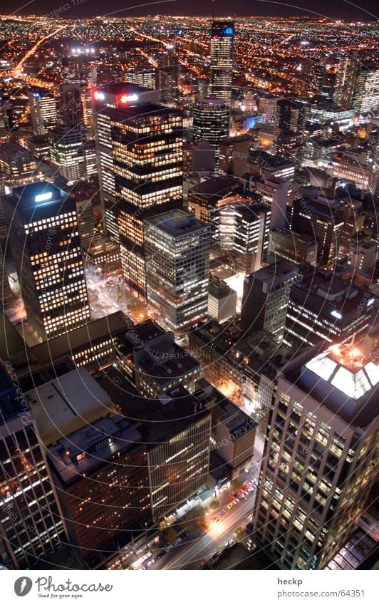 Melbourne Nightglow Town High-rise Bird's-eye view Urban canyon Australia Night shot Exterior shot rialto towers Light lights architecture Aviation flight