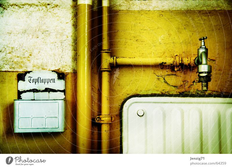 Kitchen detail - young living. Sink Tap Wall (building) Retro Enamel Plumber Run-down Basin pot holder Old pipe layers Living or residing Life Pipe