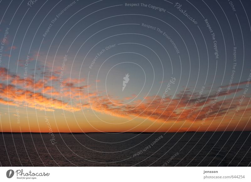 Sunrise over 'm Skagerak Environment Nature Landscape Sky Clouds Horizon Weather Beautiful weather Baltic Sea Ocean Fresh Positive Blue Orange Emotions Moody