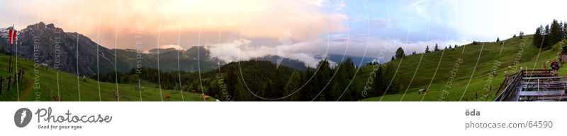 television #2 Panorama (View) Tree Forest Alpine pasture Peak cross Green Meadow Clouds Dark Mountain Hut Vantage point Elmau Freedom Sky Far-off places