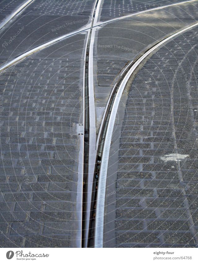 track_study_07 Asphalt Concrete Railroad tracks Tram Driving Transport Gray Cobblestones Street Switch eighty-four