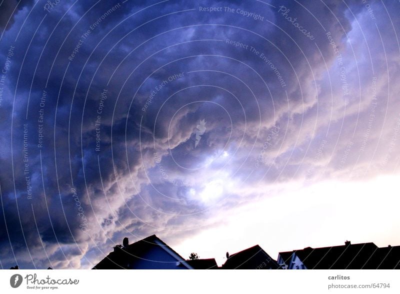 Riders on the storm Gale Storm Rain Roof New building Settlement Thunder and lightning Climate climate shift Climate change first Chimney Clouds Sky Weather