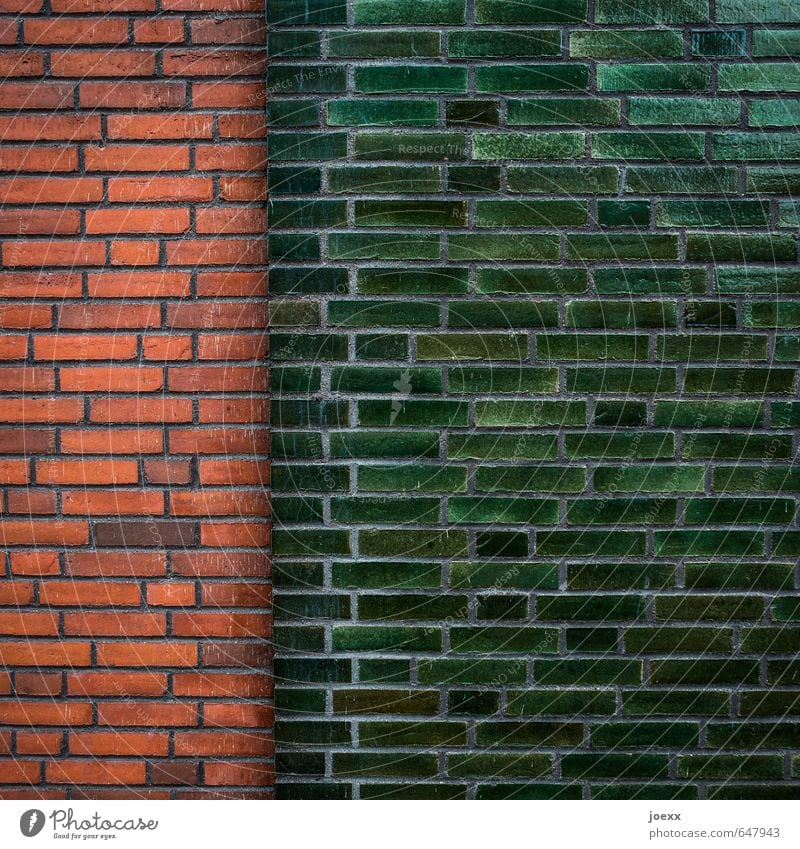 majority Wall (barrier) Wall (building) Facade Esthetic Historic Long Brown Green Red Network Brick Seam Colour photo Exterior shot Detail Pattern Deserted Day