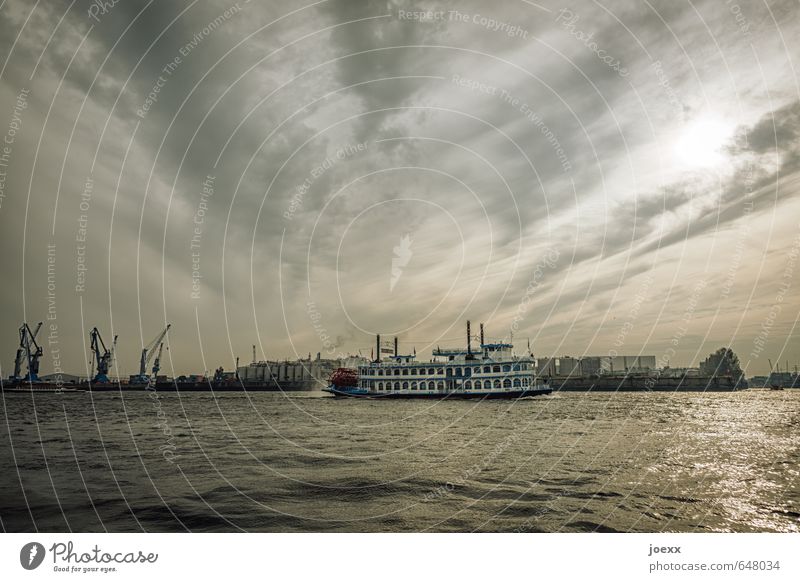 contrast program Sky Clouds Horizon Waves Hamburg Port City Harbour Inland navigation Steamer Driving Old Historic Idyll Paddle steamer Colour photo