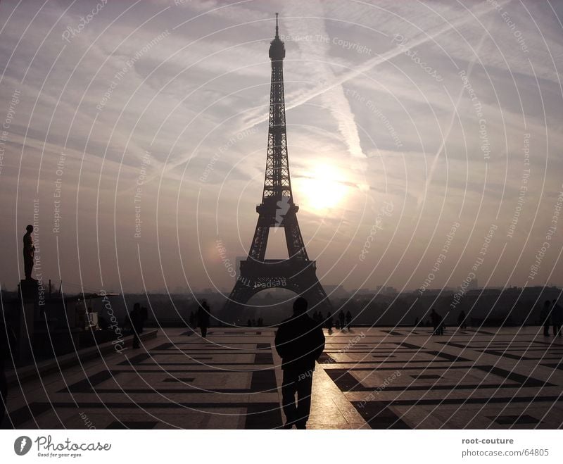 Never do it without a Parisian. Vacation & Travel Trip Sightseeing Sun Sky Sunrise Sunset Spring Fog France Europe Tower Manmade structures Architecture