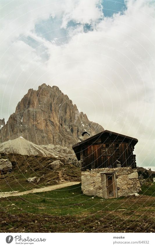 Sella Hat Front Wood Clouds Hut Stone Mountain Rock