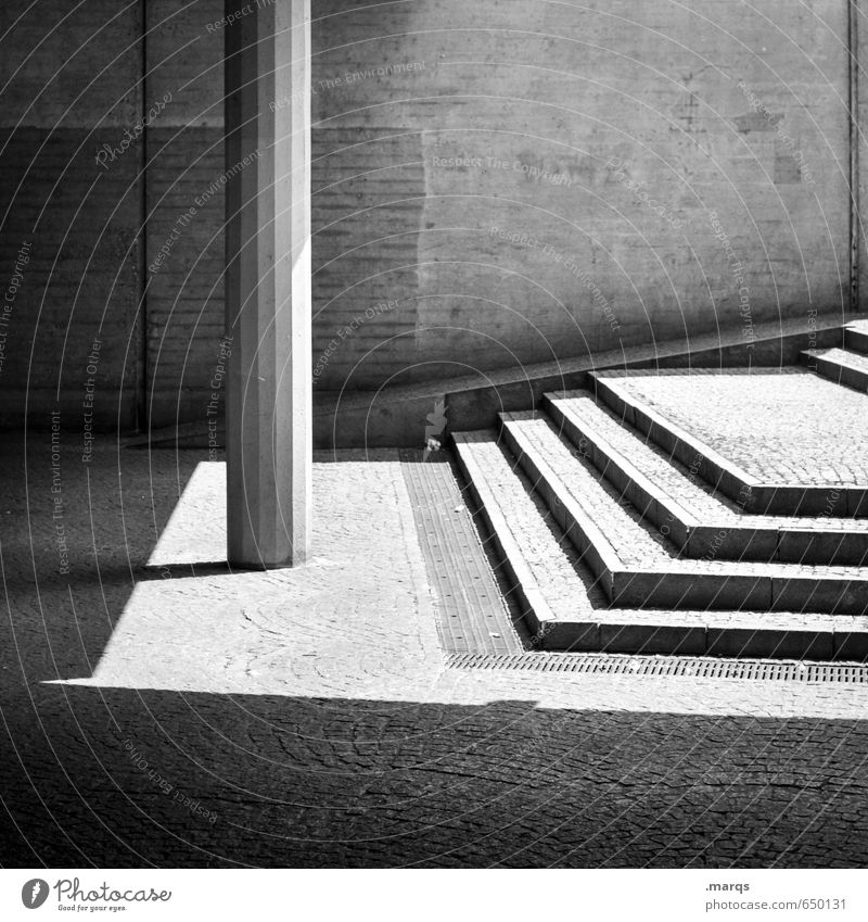 shady Freiburg im Breisgau Deserted Architecture Wall (barrier) Wall (building) Stairs Courtyard Column Sharp-edged Simple Black & white photo Exterior shot