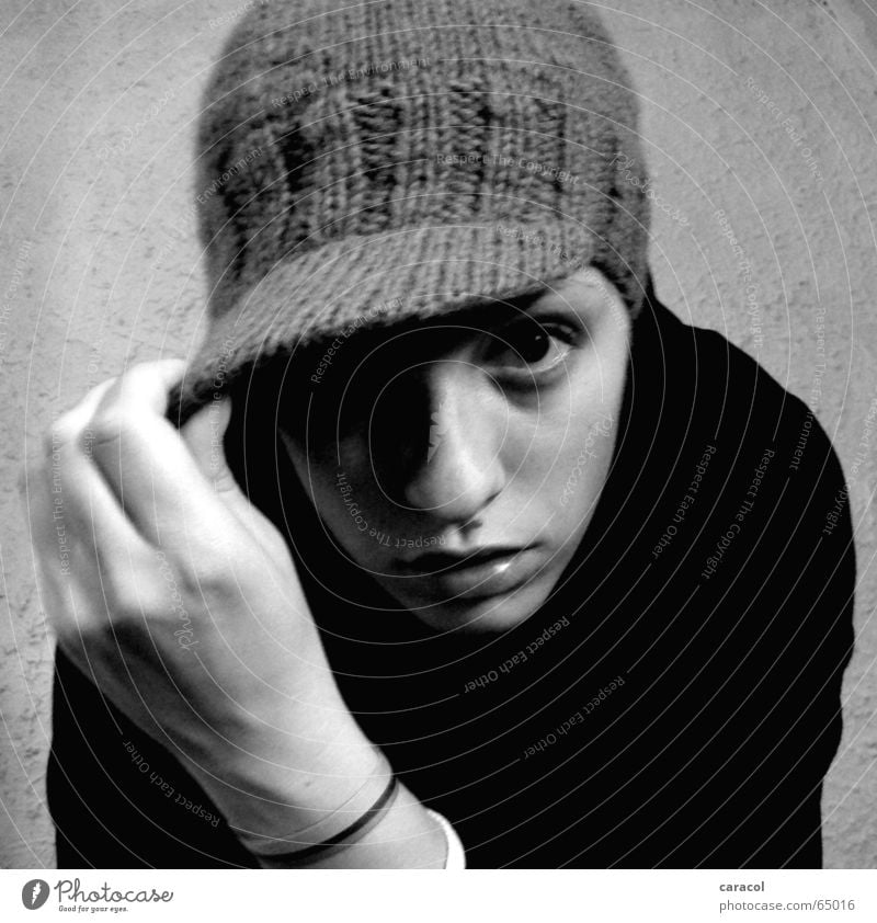 self-portrait II Black White Self portrait Cap Earnest Face has serious Style Looking