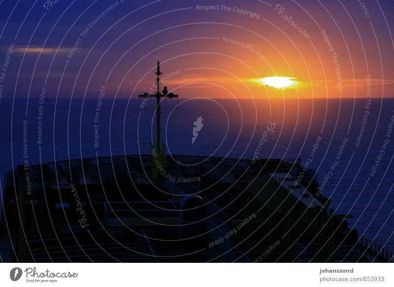 changing of the guard Landscape Water Sunrise Sunset Ocean Logistics Navigation Oil tanker To enjoy Vacation & Travel Dream Dark Blue Black Moody