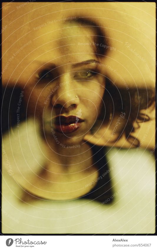 analog double exposure of young beautiful dark skinned woman Double exposure Analog 35mm Young woman Youth (Young adults) Face Eyes Lips 18 - 30 years Adults