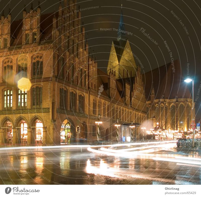 Hanover Market Church Hannover Night Dark Light Speed Exterior shot Long exposure Bright market church Religion and faith Old city hall