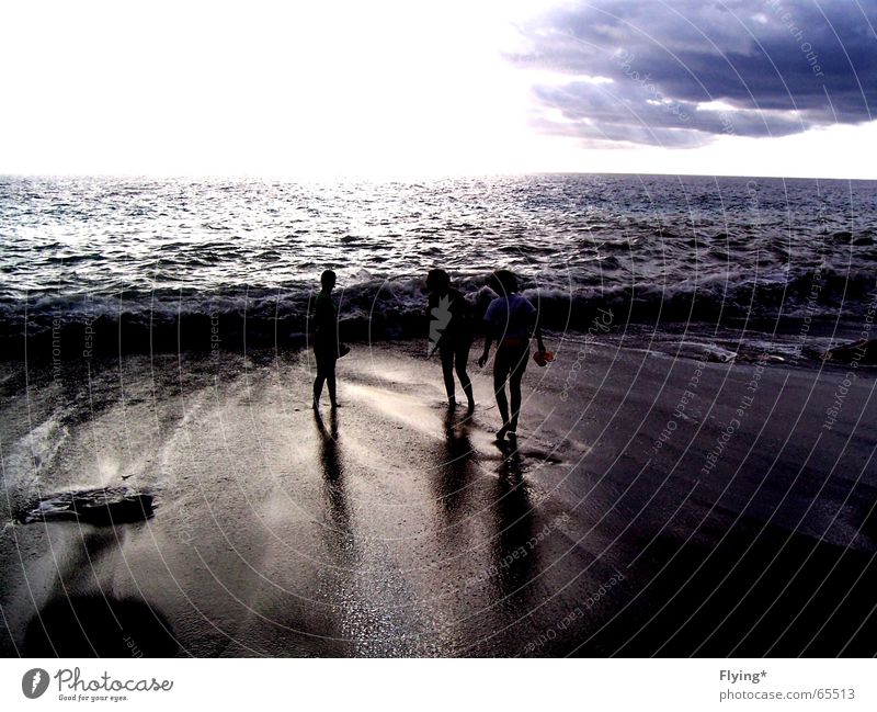 Perfect wave Ocean Waves Beach Foam Walking 3 Wet Dark Clouds Vacation & Travel Sky Sand Water Human being Joy Fear Running Shadow stormy Wind