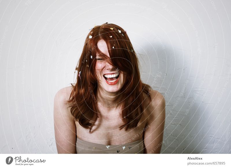 STUDIO TOUR | Party! - young redheaded woman with confetti in her hair laughs out loud Young woman Youth (Young adults) Hair and hairstyles Face décolleté