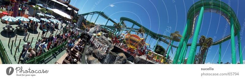 The Santa Cruz Boardwalk California Amusement Park Panorama (View) Wide angle Queue Leisure and hobbies Summer Carousel waterway Joy adventure Trip Large