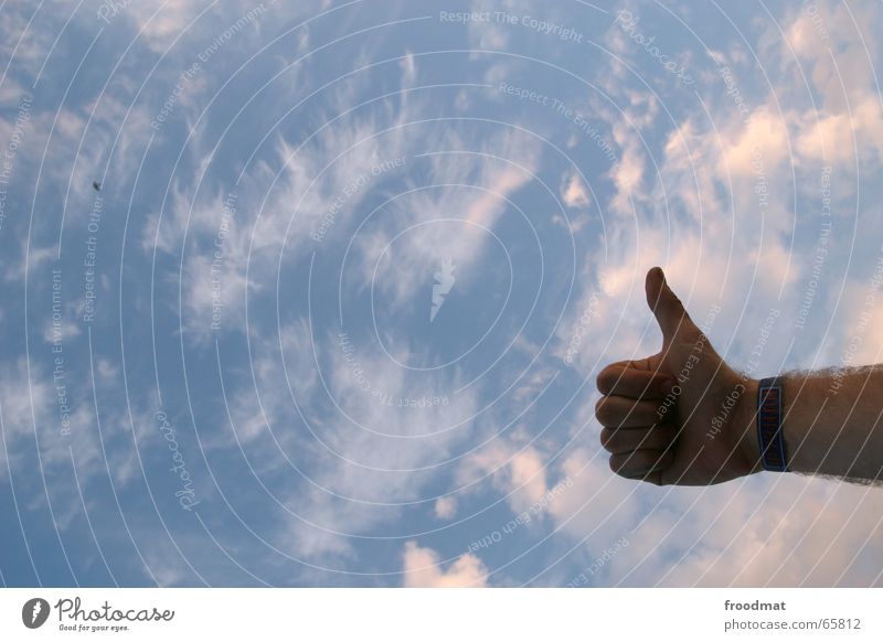 Thumbs up Hand Fist Clouds Sunset Rotated Music festival Sky Point