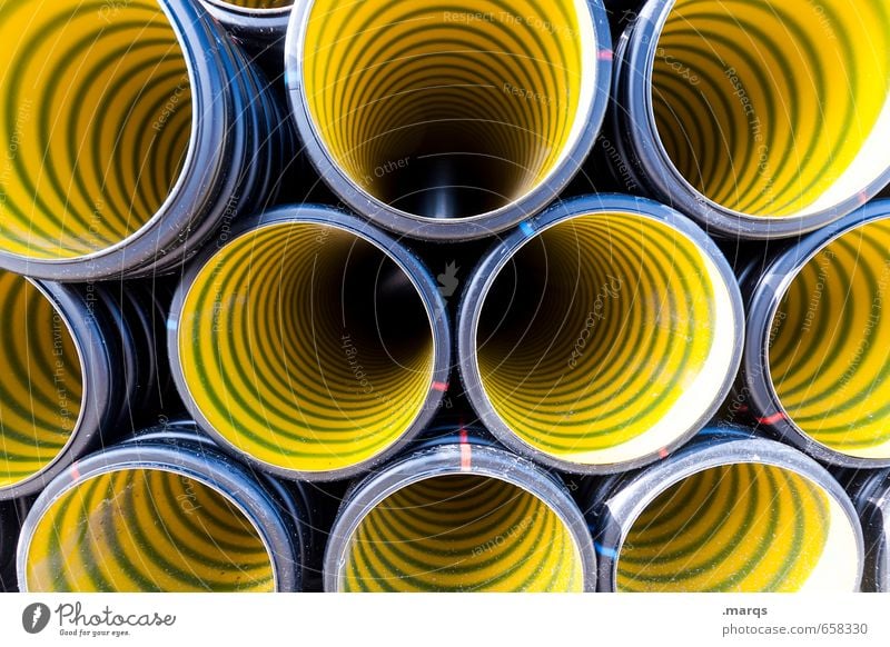 no transparency Industry Construction site Plastic Build Esthetic Round Yellow Colour Arrangement Perspective Symmetry Pipe Drainpipe Colour photo Exterior shot