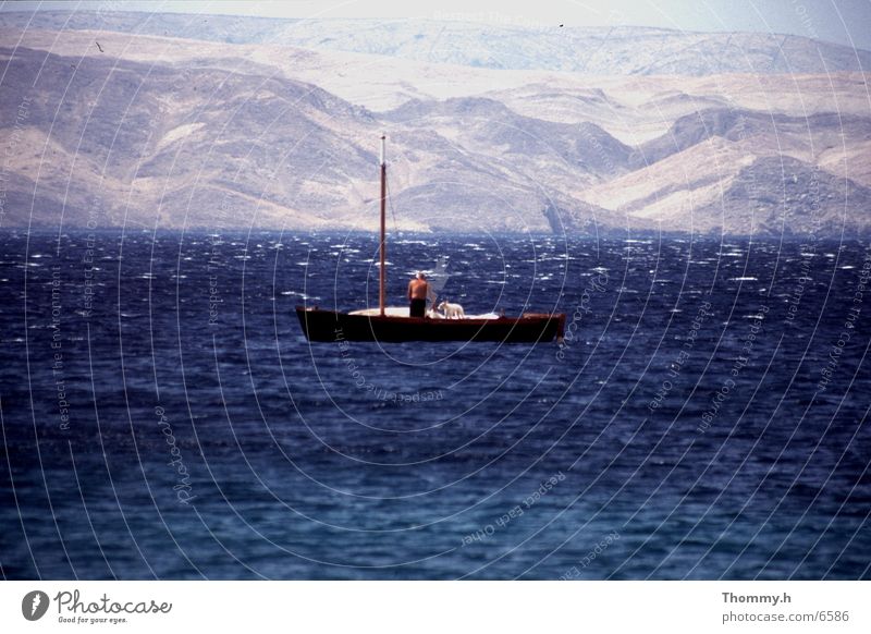 Lonely friendship Watercraft Ocean Dog Man Mountain