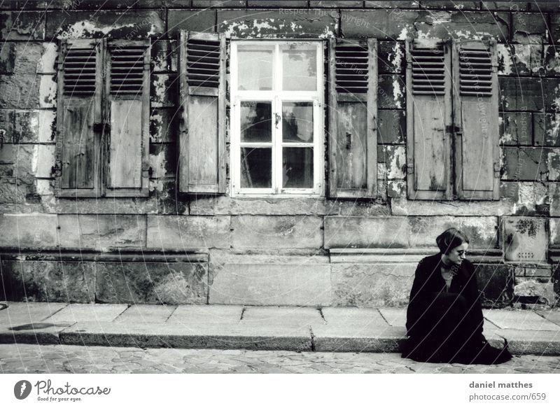 m House (Residential Structure) Ruin Old building Decline Woman Human being Black & white photo