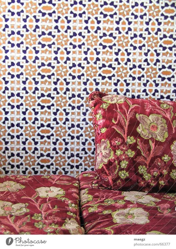 Ride to Agadir Wall (building) Pattern Near and Middle East Sofa Red Flower Cushion Cozy Relaxation Vacation & Travel Interior shot Morocco Tile Freedom Foreign